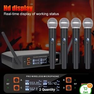 Professional Wireless Handheld Microphone System - Black With 4 Mics